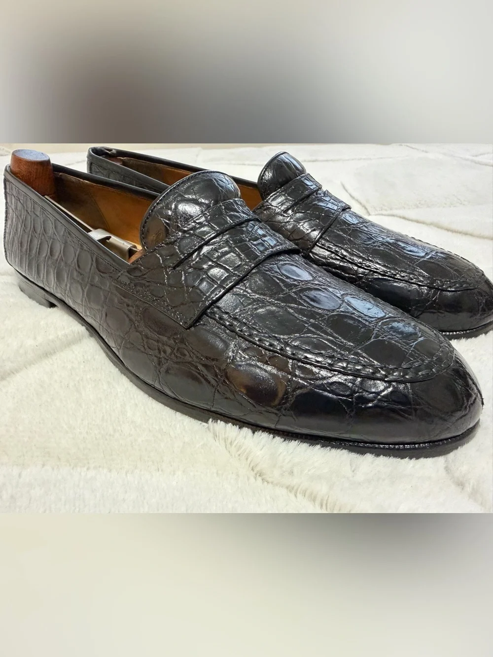 $2000 Ferragamo Genuine Crocodile Alligator Exotic Skin Penny Loafers 12EE 13